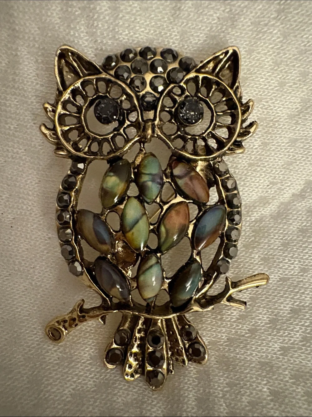 Gold-Tone Multicolor Abalone Owl Brooch - Women Jewelry